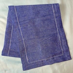 Our Tavke Denim Blue Linen Table Runner with White Stitching